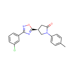 Cc1ccc(N2C[C@@H](c3nc(-c4cccc(Cl)c4)no3)CC2=O)cc1 ZINC000012416150