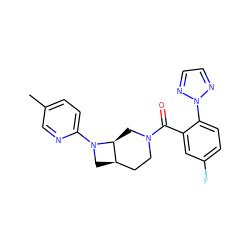 Cc1ccc(N2C[C@@H]3CCN(C(=O)c4cc(F)ccc4-n4nccn4)C[C@@H]32)nc1 ZINC000116826038