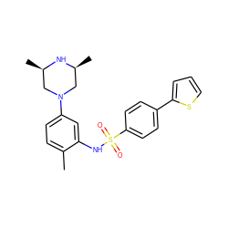 Cc1ccc(N2C[C@H](C)N[C@H](C)C2)cc1NS(=O)(=O)c1ccc(-c2cccs2)cc1 ZINC000095598559