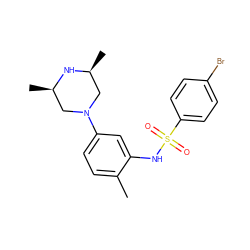 Cc1ccc(N2C[C@H](C)N[C@H](C)C2)cc1NS(=O)(=O)c1ccc(Br)cc1 ZINC000035998053