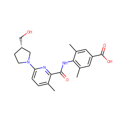 Cc1ccc(N2CC[C@H](CO)C2)nc1C(=O)Nc1c(C)cc(C(=O)O)cc1C ZINC000216500450