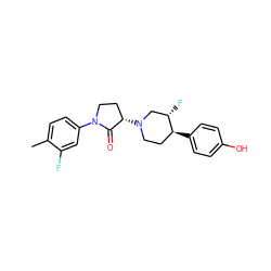 Cc1ccc(N2CC[C@H](N3CC[C@H](c4ccc(O)cc4)[C@@H](F)C3)C2=O)cc1F ZINC001772627734