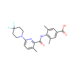 Cc1ccc(N2CCC(F)(F)CC2)nc1C(=O)Nc1c(C)cc(C(=O)O)cc1C ZINC000216500713