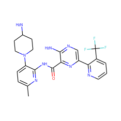 Cc1ccc(N2CCC(N)CC2)c(NC(=O)c2nc(-c3ncccc3C(F)(F)F)cnc2N)n1 ZINC001772614779