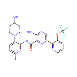 Cc1ccc(N2CCC(N)CC2)c(NC(=O)c2nc(-c3ncccc3OC(F)(F)F)cnc2N)n1 ZINC001772625854