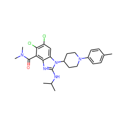 Cc1ccc(N2CCC(n3c(NC(C)C)nc4c(C(=O)N(C)C)c(Cl)c(Cl)cc43)CC2)cc1 ZINC000095583137