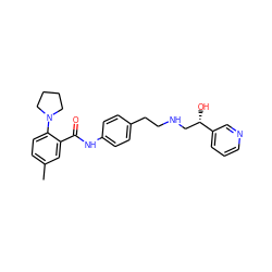 Cc1ccc(N2CCCC2)c(C(=O)Nc2ccc(CCNC[C@H](O)c3cccnc3)cc2)c1 ZINC000049109554