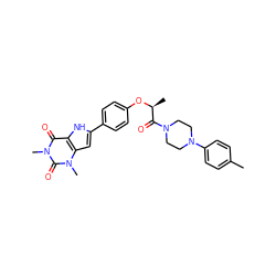 Cc1ccc(N2CCN(C(=O)[C@H](C)Oc3ccc(-c4cc5c([nH]4)c(=O)n(C)c(=O)n5C)cc3)CC2)cc1 ZINC000029060204