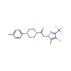 Cc1ccc(N2CCN(C(=O)Cn3nc(C(F)(F)F)c(Cl)c3C)CC2)cc1 ZINC000095582186