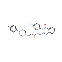 Cc1ccc(N2CCN(CCC(=O)NCc3nc4ccccc4c(=O)n3-c3ccc(F)cc3)CC2)c(C)c1 ZINC000029123122