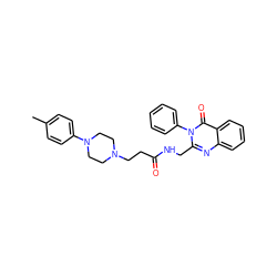 Cc1ccc(N2CCN(CCC(=O)NCc3nc4ccccc4c(=O)n3-c3ccccc3)CC2)cc1 ZINC000029123681