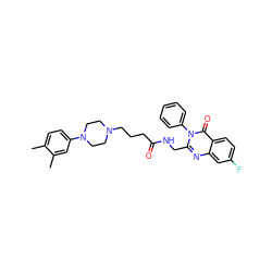 Cc1ccc(N2CCN(CCCC(=O)NCc3nc4cc(F)ccc4c(=O)n3-c3ccccc3)CC2)cc1C ZINC000029123556