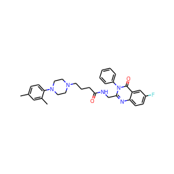 Cc1ccc(N2CCN(CCCC(=O)NCc3nc4ccc(F)cc4c(=O)n3-c3ccccc3)CC2)c(C)c1 ZINC000029123117