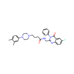 Cc1ccc(N2CCN(CCCC(=O)NCc3nc4ccc(F)cc4c(=O)n3-c3ccccc3)CC2)cc1C ZINC000029123093