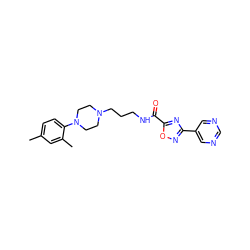 Cc1ccc(N2CCN(CCCNC(=O)c3nc(-c4cncnc4)no3)CC2)c(C)c1 ZINC000029043098