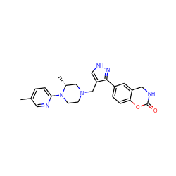 Cc1ccc(N2CCN(Cc3c[nH]nc3-c3ccc4c(c3)CNC(=O)O4)C[C@H]2C)nc1 ZINC000148688055