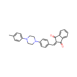 Cc1ccc(N2CCN(c3ccc(C=C4C(=O)c5ccccc5C4=O)cc3)CC2)cc1 ZINC000653876620