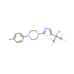 Cc1ccc(N2CCN(c3ncc(C(O)(C(F)(F)F)C(F)(F)F)s3)CC2)cc1 ZINC000064540855