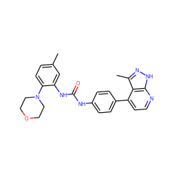 Cc1ccc(N2CCOCC2)c(NC(=O)Nc2ccc(-c3ccnc4[nH]nc(C)c34)cc2)c1 ZINC001772570724