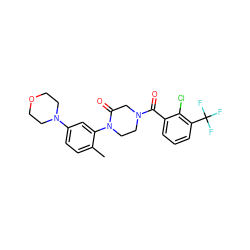 Cc1ccc(N2CCOCC2)cc1N1CCN(C(=O)c2cccc(C(F)(F)F)c2Cl)CC1=O ZINC000059286401