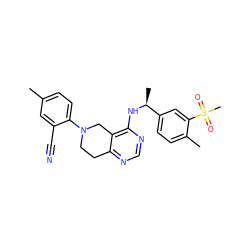 Cc1ccc(N2CCc3ncnc(N[C@@H](C)c4ccc(C)c(S(C)(=O)=O)c4)c3C2)c(C#N)c1 ZINC000148536286