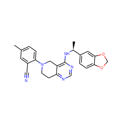 Cc1ccc(N2CCc3ncnc(N[C@@H](C)c4ccc5c(c4)OCO5)c3C2)c(C#N)c1 ZINC000148484950