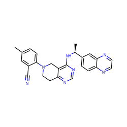 Cc1ccc(N2CCc3ncnc(N[C@@H](C)c4ccc5nccnc5c4)c3C2)c(C#N)c1 ZINC000148486129