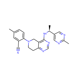 Cc1ccc(N2CCc3ncnc(N[C@@H](C)c4cnc(C)nc4)c3C2)c(C#N)c1 ZINC000145552196