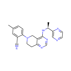 Cc1ccc(N2CCc3ncnc(N[C@@H](C)c4cnccn4)c3C2)c(C#N)c1 ZINC000148485666