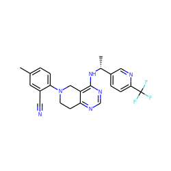 Cc1ccc(N2CCc3ncnc(N[C@H](C)c4ccc(C(F)(F)F)nc4)c3C2)c(C#N)c1 ZINC000148652087