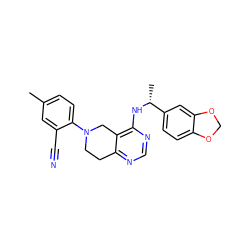 Cc1ccc(N2CCc3ncnc(N[C@H](C)c4ccc5c(c4)OCO5)c3C2)c(C#N)c1 ZINC000148485161