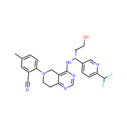 Cc1ccc(N2CCc3ncnc(N[C@H](CCO)c4ccc(C(F)F)nc4)c3C2)c(C#N)c1 ZINC000148741637