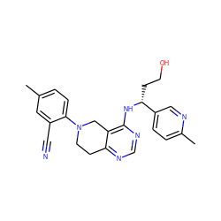 Cc1ccc(N2CCc3ncnc(N[C@H](CCO)c4ccc(C)nc4)c3C2)c(C#N)c1 ZINC000148741416