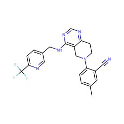 Cc1ccc(N2CCc3ncnc(NCc4ccc(C(F)(F)F)nc4)c3C2)c(C#N)c1 ZINC000148611809