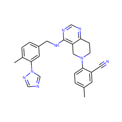 Cc1ccc(N2CCc3ncnc(NCc4ccc(C)c(-n5cncn5)c4)c3C2)c(C#N)c1 ZINC000148181351