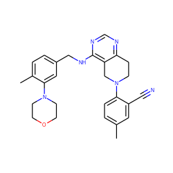 Cc1ccc(N2CCc3ncnc(NCc4ccc(C)c(N5CCOCC5)c4)c3C2)c(C#N)c1 ZINC000148354621