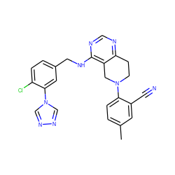 Cc1ccc(N2CCc3ncnc(NCc4ccc(Cl)c(-n5cnnc5)c4)c3C2)c(C#N)c1 ZINC000148261181