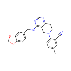 Cc1ccc(N2CCc3ncnc(NCc4ccc5c(c4)OCO5)c3C2)c(C#N)c1 ZINC000148484725