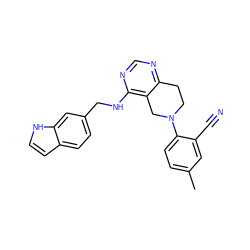 Cc1ccc(N2CCc3ncnc(NCc4ccc5cc[nH]c5c4)c3C2)c(C#N)c1 ZINC000148484496