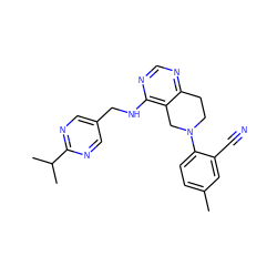 Cc1ccc(N2CCc3ncnc(NCc4cnc(C(C)C)nc4)c3C2)c(C#N)c1 ZINC000148306922