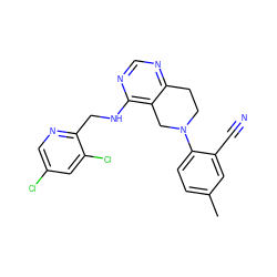 Cc1ccc(N2CCc3ncnc(NCc4ncc(Cl)cc4Cl)c3C2)c(C#N)c1 ZINC000148828897