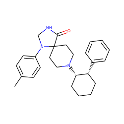 Cc1ccc(N2CNC(=O)C23CCN([C@H]2CCCC[C@H]2c2ccccc2)CC3)cc1 ZINC000028564262