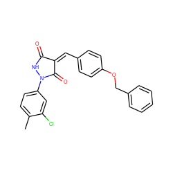 Cc1ccc(N2NC(=O)/C(=C/c3ccc(OCc4ccccc4)cc3)C2=O)cc1Cl ZINC000004471218