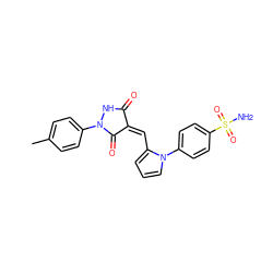 Cc1ccc(N2NC(=O)/C(=C/c3cccn3-c3ccc(S(N)(=O)=O)cc3)C2=O)cc1 ZINC000008438766