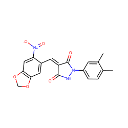 Cc1ccc(N2NC(=O)/C(=C\c3cc4c(cc3[N+](=O)[O-])OCO4)C2=O)cc1C ZINC000001216442