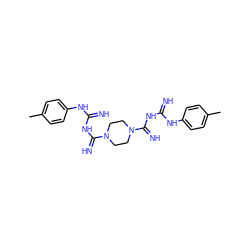 Cc1ccc(NC(=N)NC(=N)N2CCN(C(=N)NC(=N)Nc3ccc(C)cc3)CC2)cc1 ZINC000095696745