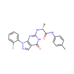 Cc1ccc(NC(=O)[C@@H](C)Nc2nc3c(cnn3-c3ccccc3Cl)c(=O)[nH]2)cc1 ZINC000095579934