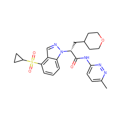 Cc1ccc(NC(=O)[C@@H](CC2CCOCC2)n2ncc3c(S(=O)(=O)C4CC4)cccc32)nn1 ZINC000137706456