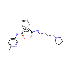 Cc1ccc(NC(=O)[C@@H]2[C@@H]3C=C[C@H]([C@H]2C(=O)NCCCCN2CCCC2)C32CC2)cn1 ZINC000168509967