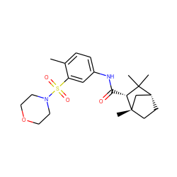 Cc1ccc(NC(=O)[C@@H]2C(C)(C)[C@@H]3CC[C@@]2(C)C3)cc1S(=O)(=O)N1CCOCC1 ZINC000040402740